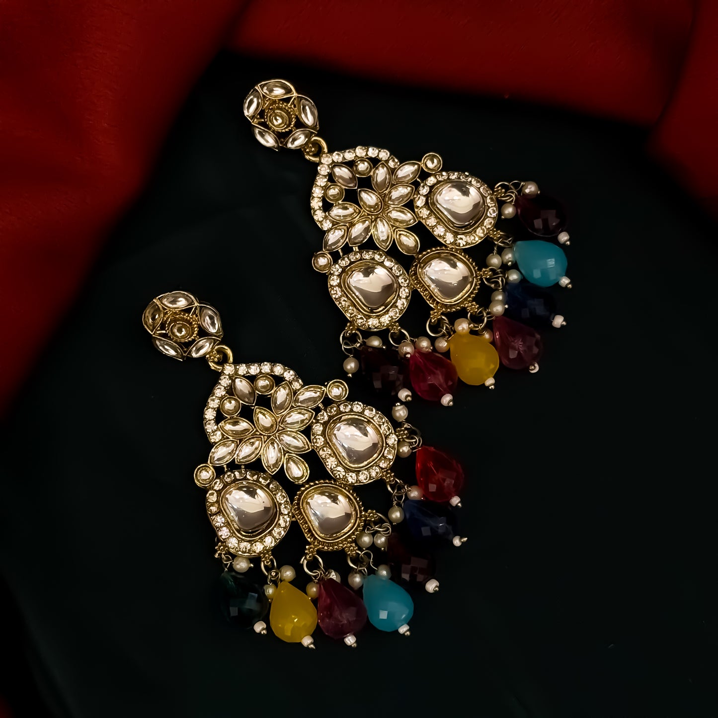 Sarans Pearl Chandbali Earrings - Multi