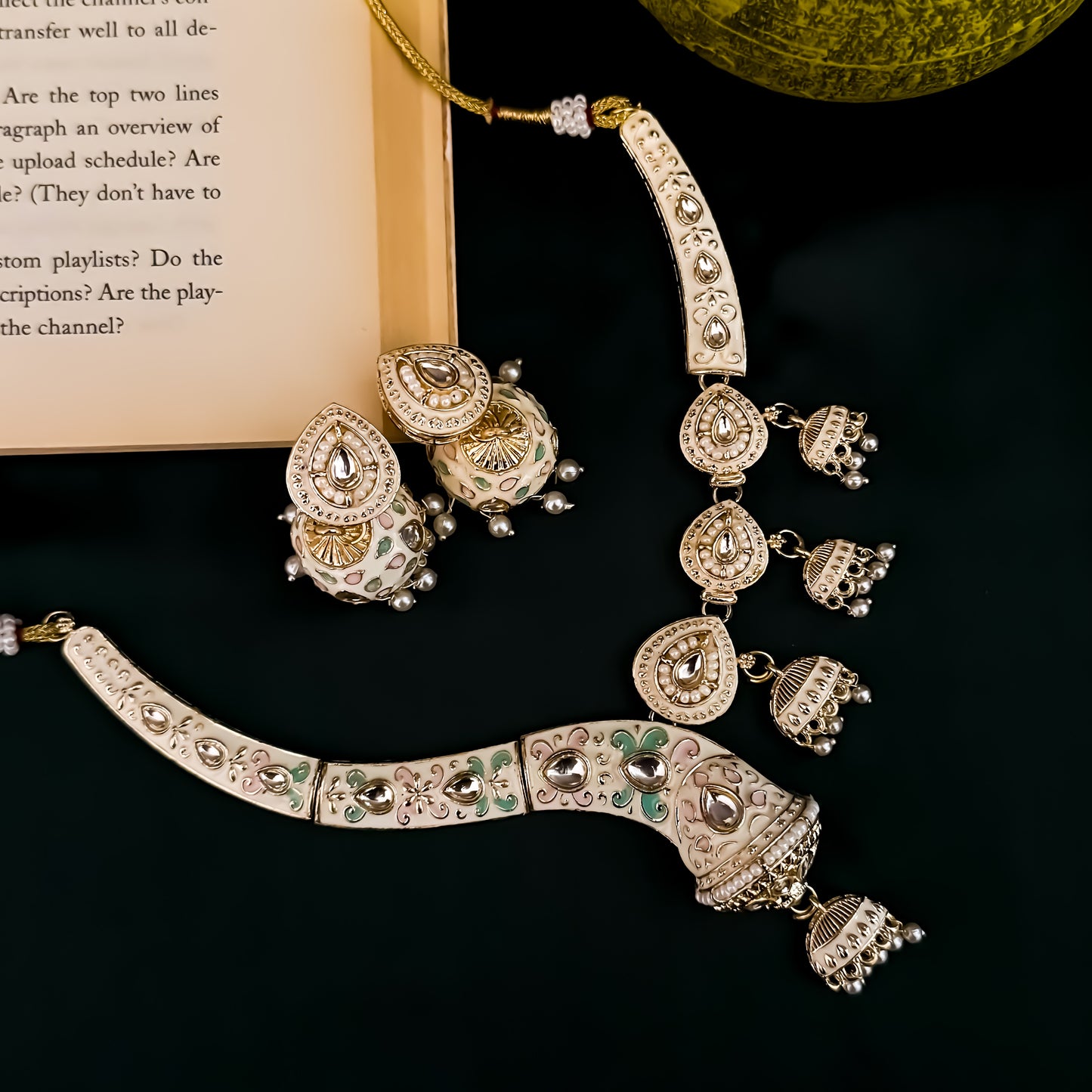 Menka Meenakari Hasli Necklace Set - Ivory