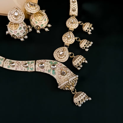 Menka Meenakari Hasli Necklace Set - Ivory