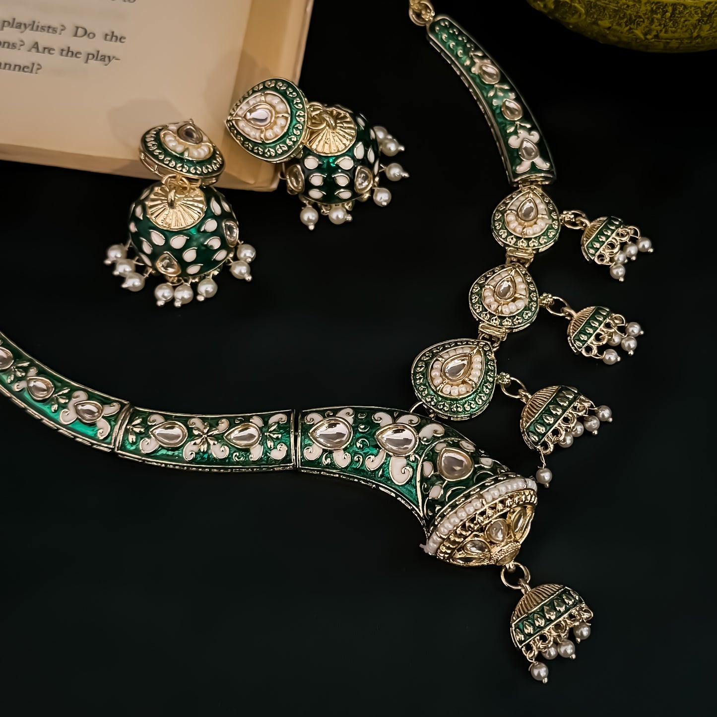 Menka Meenakari Hasli Necklace Set - Green