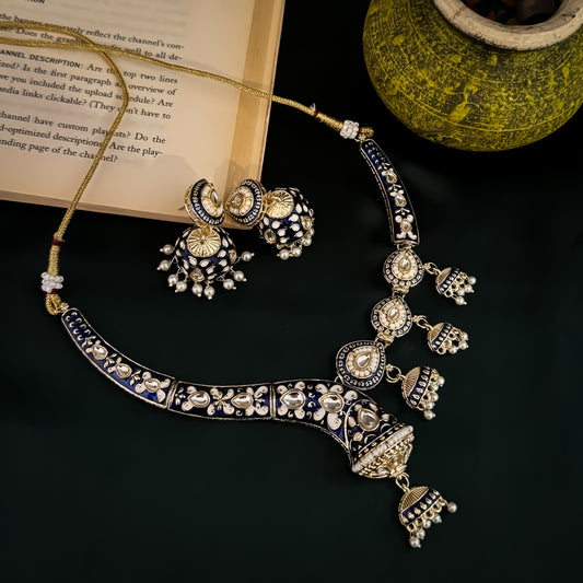Menka Meenakari Hasli Necklace Set - Blue