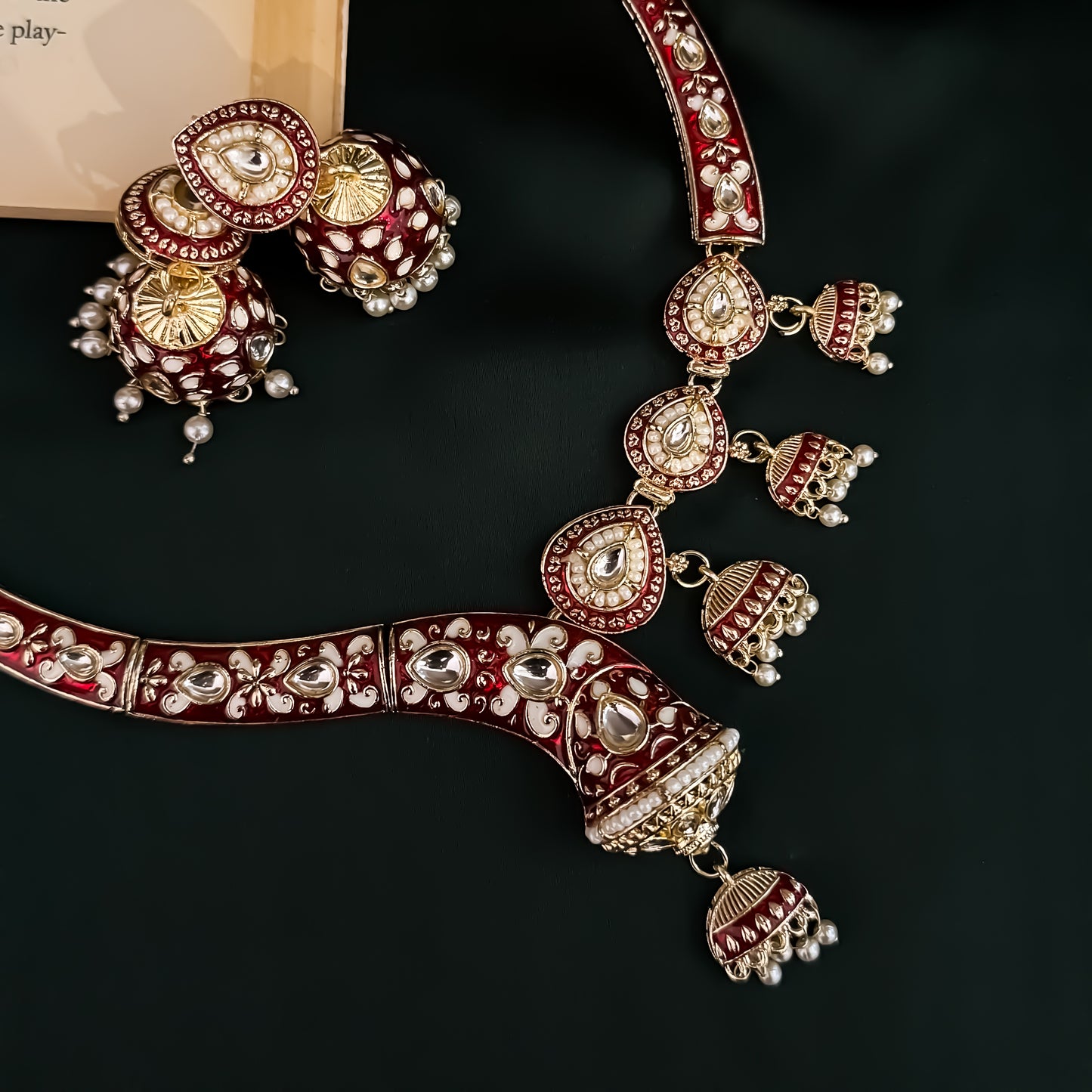 Menka Meenakari Hasli Necklace Set - Maroon