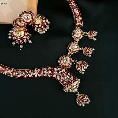 Menka Meenakari Hasli Necklace Set - Maroon