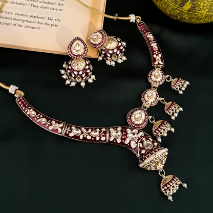 Menka Meenakari Hasli Necklace Set - Purple