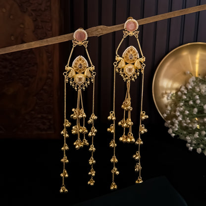 Ahana Kashmiri Brass Dejhoor Jhumka Ghungroo Earrings - Pastel Pink
