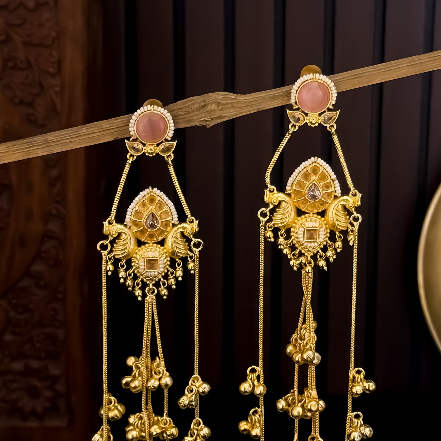 Ahana Kashmiri Brass Dejhoor Jhumka Ghungroo Earrings - Pastel Pink