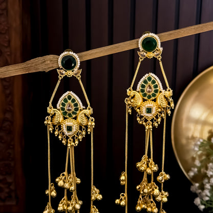 Ahana Kashmiri Brass Dejhoor Jhumka Ghungroo Earrings - Green