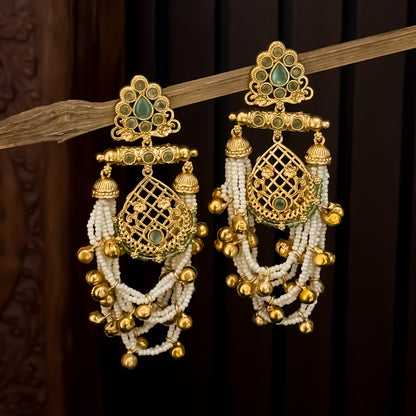 Shambhavi Premium Kashmiri Brass Pearl Chandbali Earrings - Pastel Green