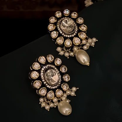 Aradhna Moissanite Pearl Drop Stud Earrings - Golden