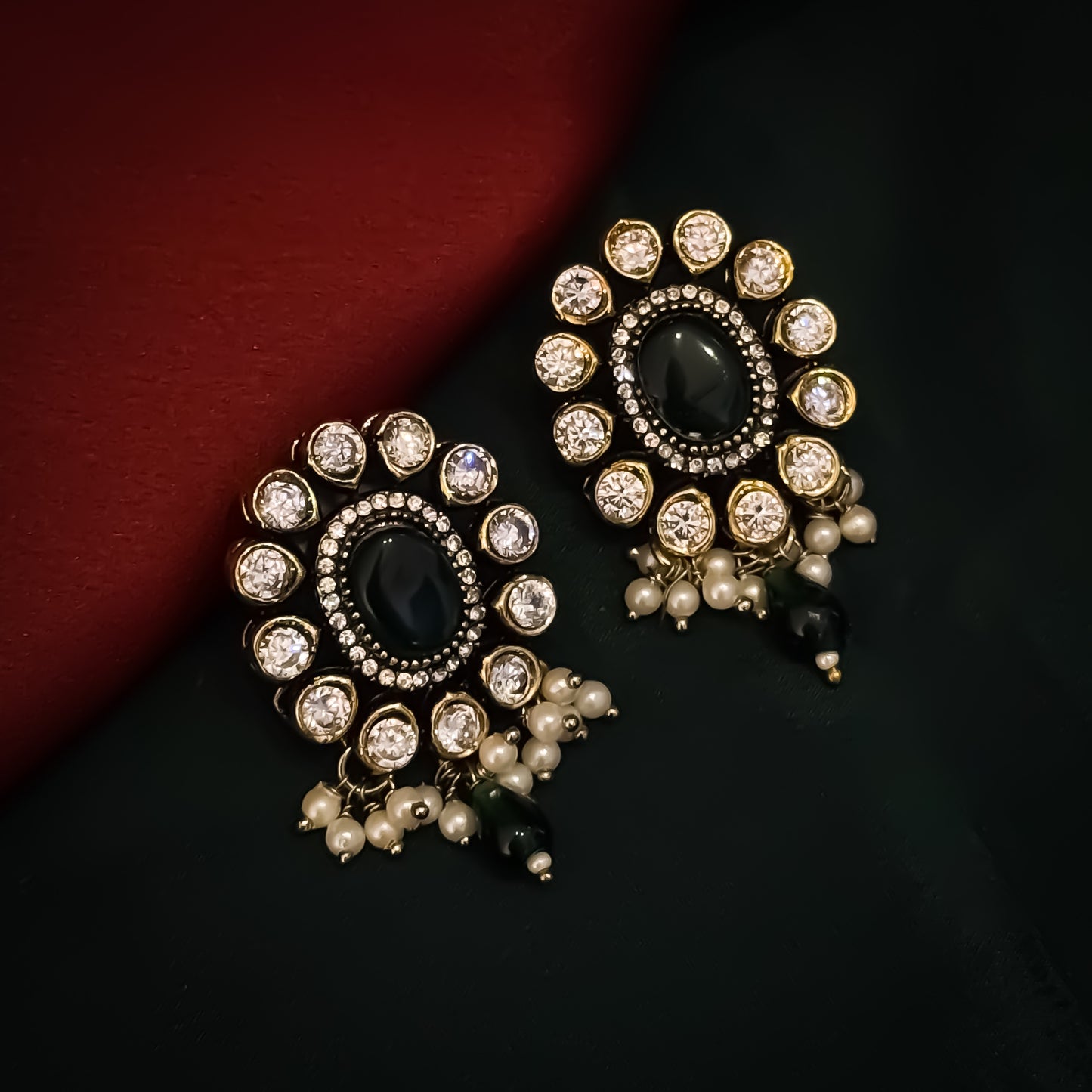 Aradhna Moissanite Pearl Drop Stud Earrings - Green