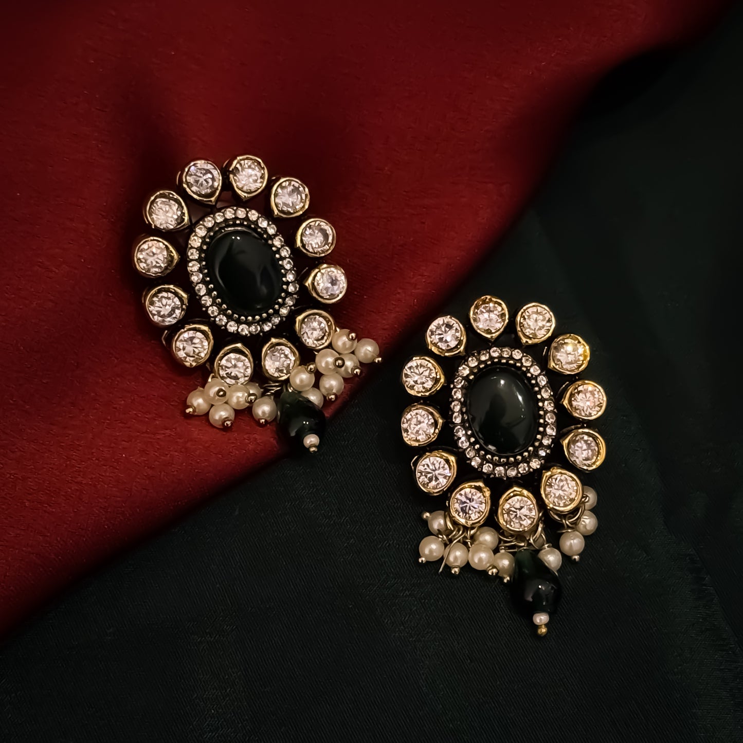 Aradhna Moissanite Pearl Drop Stud Earrings - Green