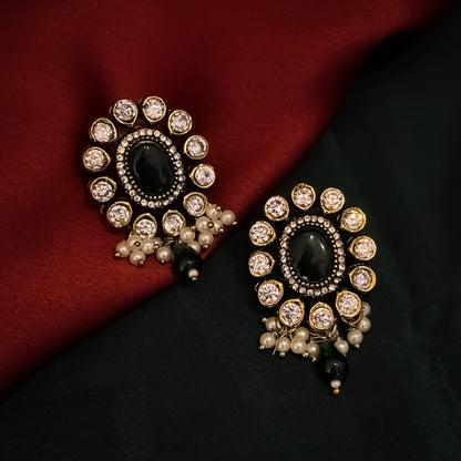 Aradhna Moissanite Pearl Drop Stud Earrings - Green