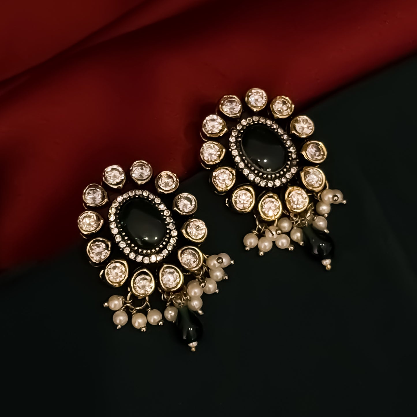 Aradhna Moissanite Pearl Drop Stud Earrings - Green