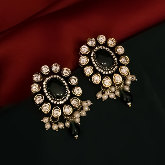 Aradhna Moissanite Pearl Drop Stud Earrings - Green