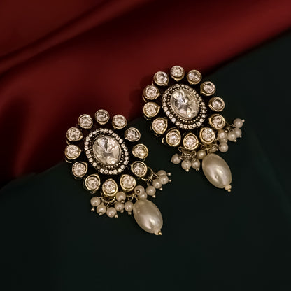 Aradhna Moissanite Pearl Drop Stud Earrings - Golden