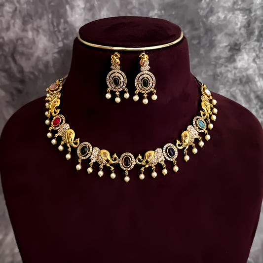Gajanan Navratan AD Necklace Set