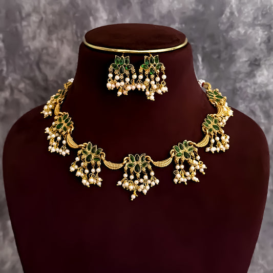 Lotus Padmini Necklace Set - Green