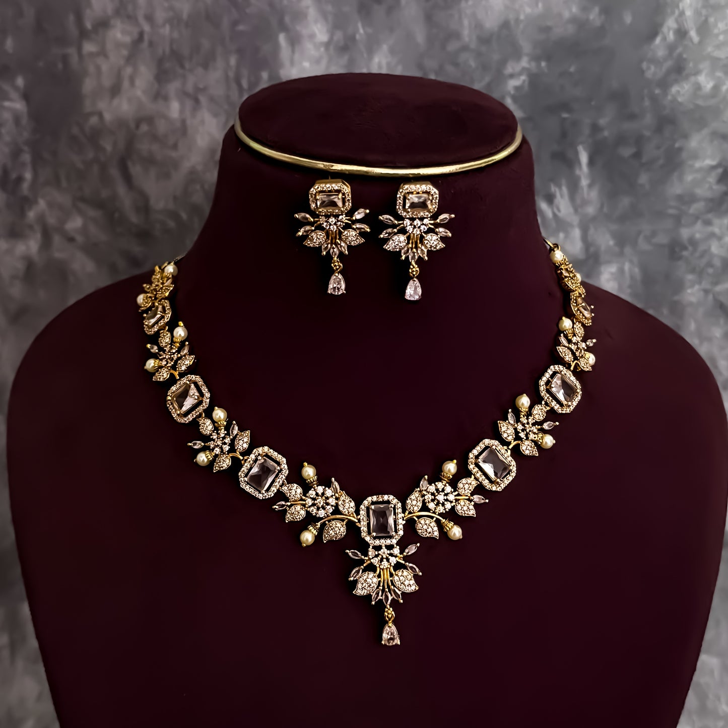 Shreshtha AD Necklace Set - Golden