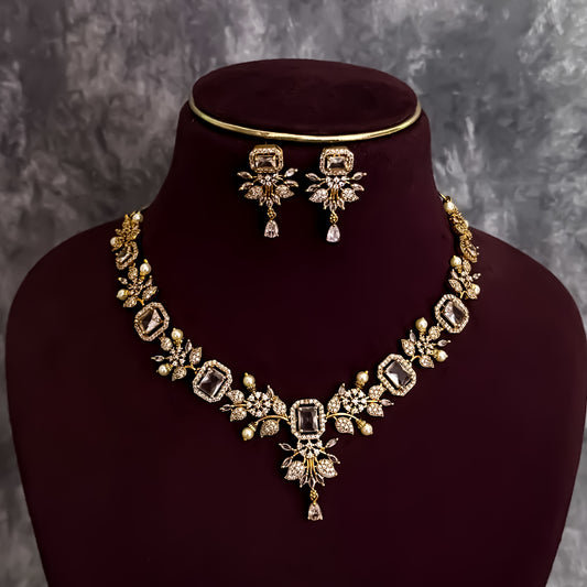 Shreshtha AD Necklace Set - Golden
