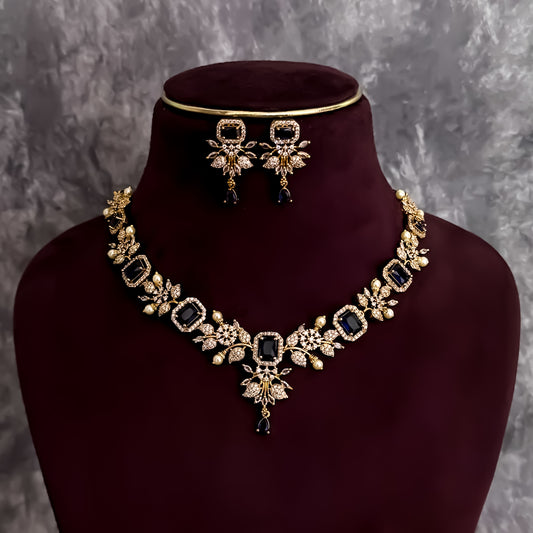 Shreshtha AD Necklace Set - Blue