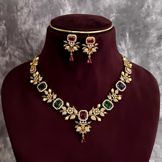 Shreshtha Navratan AD Necklace Set