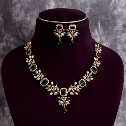 Shreshtha AD Necklace Set - Green