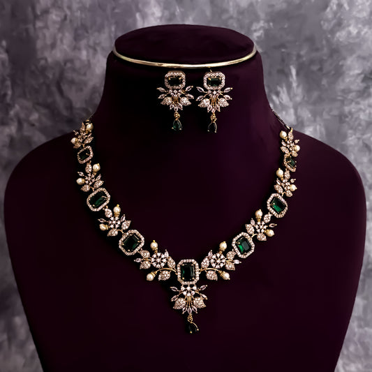 Shreshtha AD Necklace Set - Green