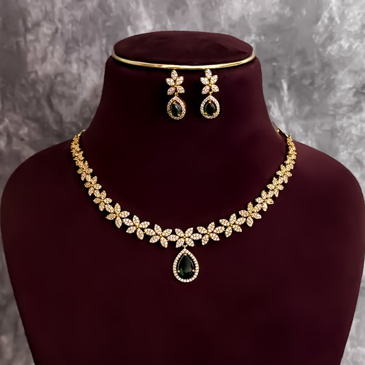 Vaishnavi American Diamond Necklace Set - Green