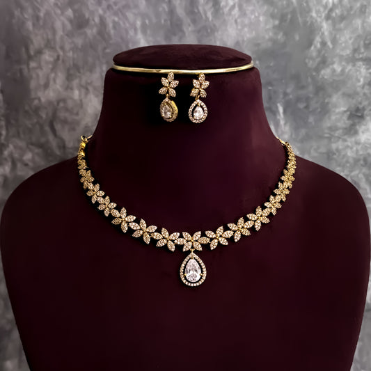 Vaishnavi American Diamond Necklace Set - Golden
