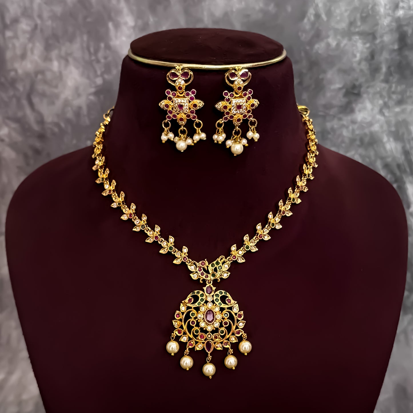 Kalini Peacock Motif American Diamond Studded Necklace Set