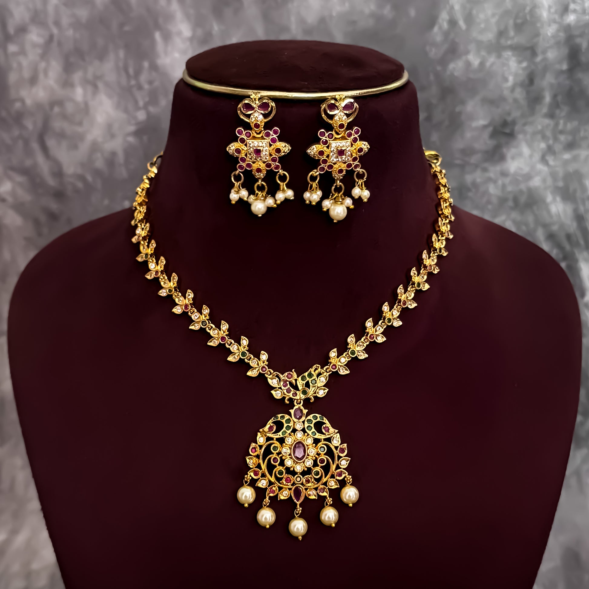 Kalini Peacock Motif American Diamond Studded Necklace Set