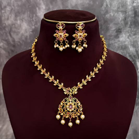 Kalini Peacock Motif American Diamond Studded Necklace Set