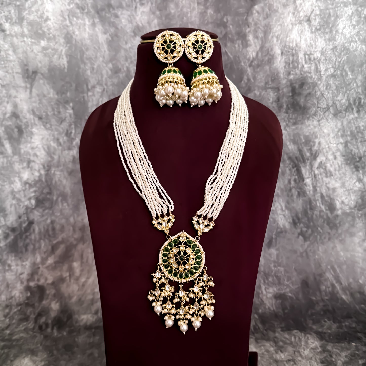 Swara Kundan Rani Haar Long Necklace Set - Green