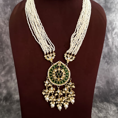 Swara Kundan Rani Haar Long Necklace Set - Green