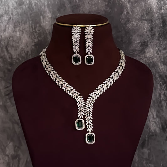 Deborah Designer Diamond Necklace Set - Emerald Green