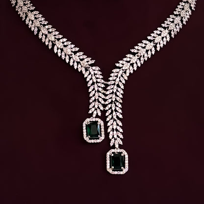 Deborah Designer Diamond Necklace Set - Emerald Green