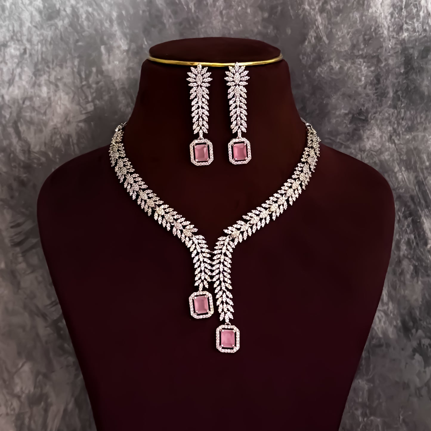 Deborah Designer Diamond Necklace Set - Pastel Pink