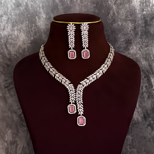 Deborah Designer Diamond Necklace Set - Pastel Pink