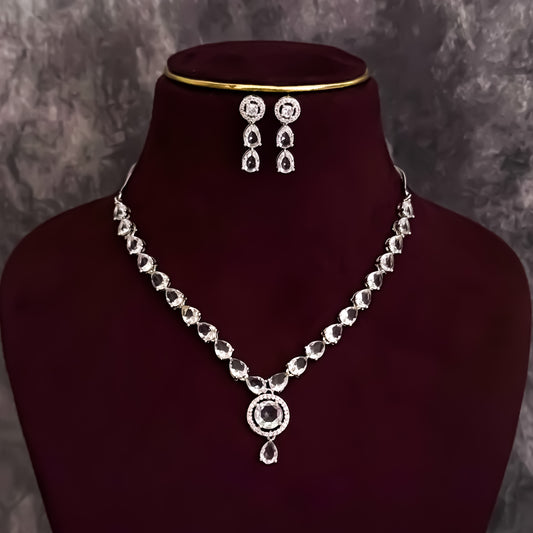 Eloise American Diamond Necklace Set- Crystal White