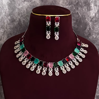 Sophine American Diamond Necklace Set - Multi