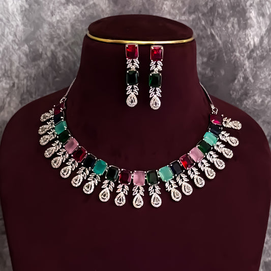 Sophine American Diamond Necklace Set - Multi