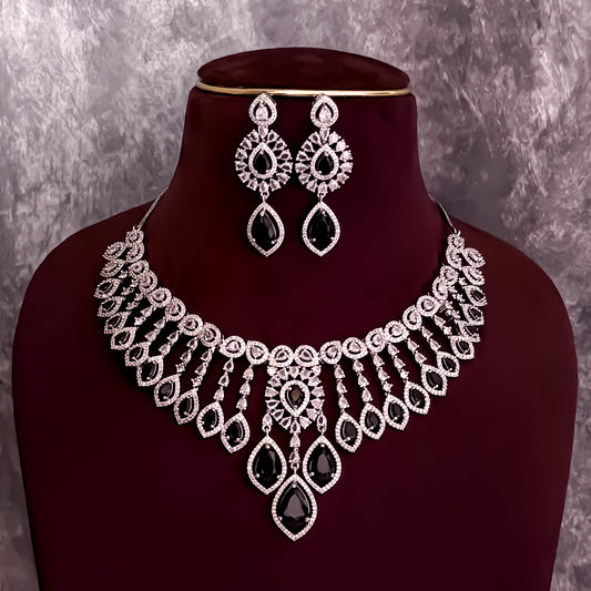 Ishrat AD Necklace Set - Black