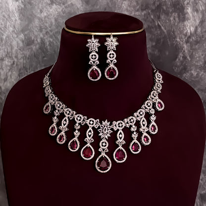 Miren American Diamond Necklace Set - Ruby Red