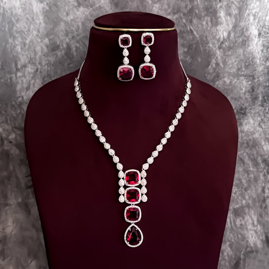 Emily Designer AD Necklace Set- Ruby Red