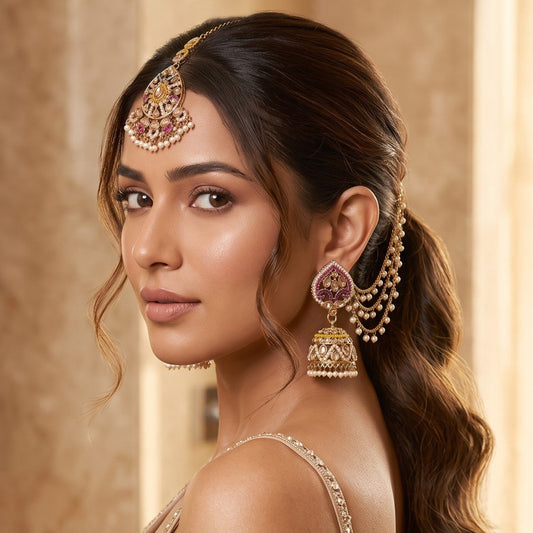 Dhriti Reverse AD Jadau Jhumka with Sahara & Teeka- Multi