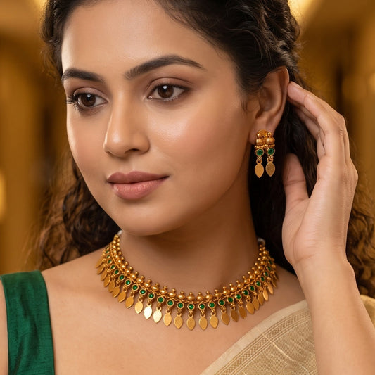 Kiana Temple Choker Necklace Set - Green
