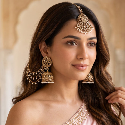 Dhriti Reverse AD Jadau Jhumka with Sahara & Teeka- Golden