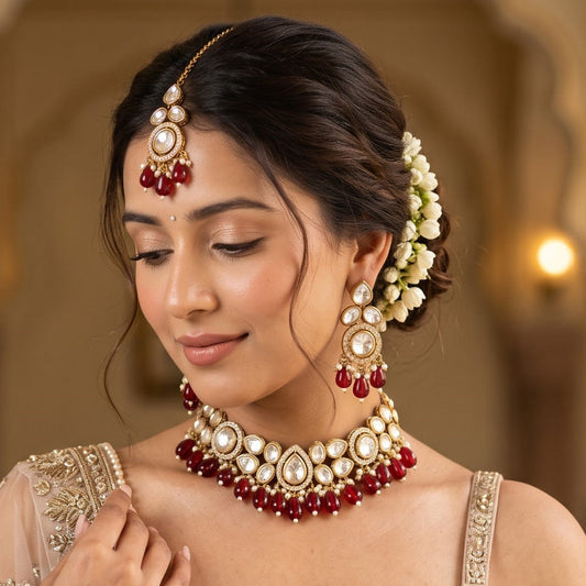 Maroon Sai Premium Kundan Necklace Set