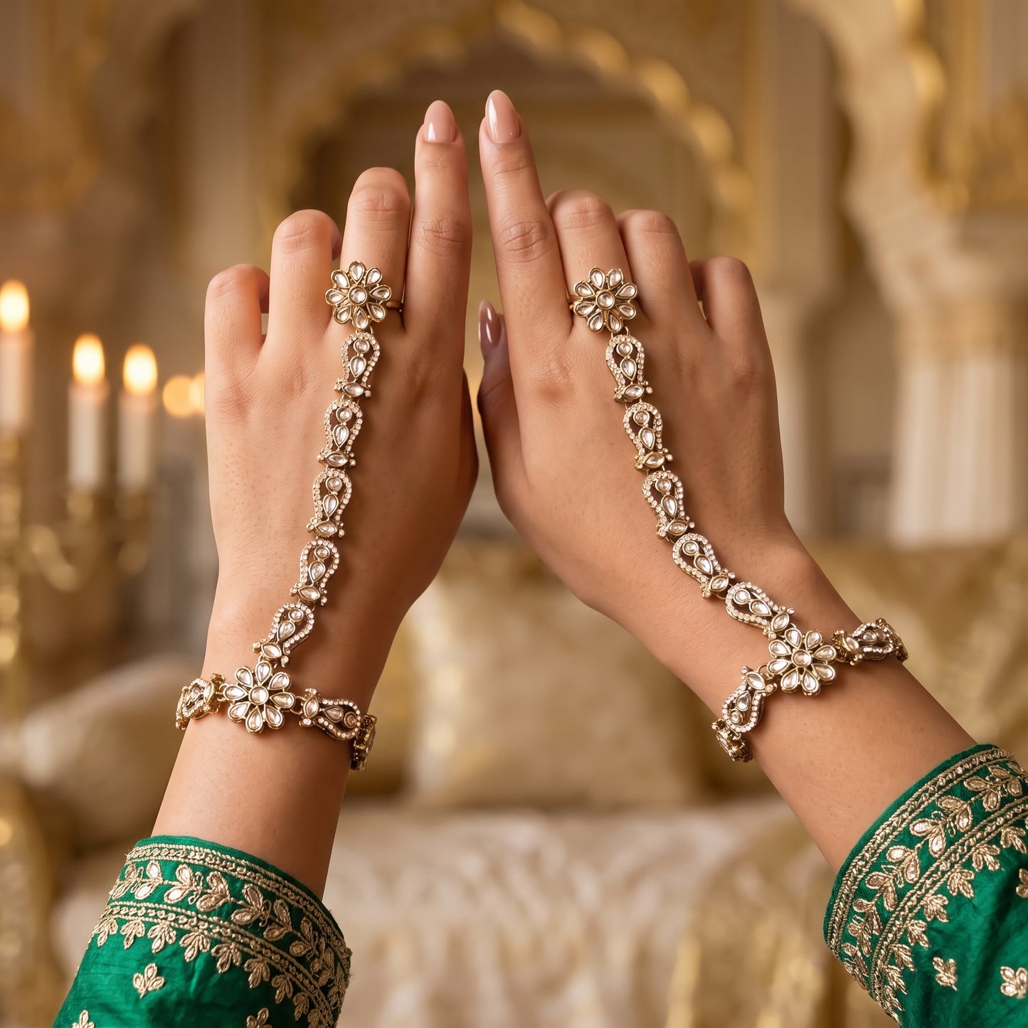 Kasmira Premium Kundan Haathphool - Golden (Pair)