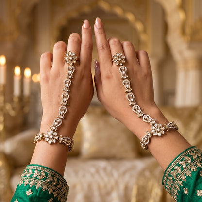 Kasmira Premium Kundan Haathphool - Golden (Pair)
